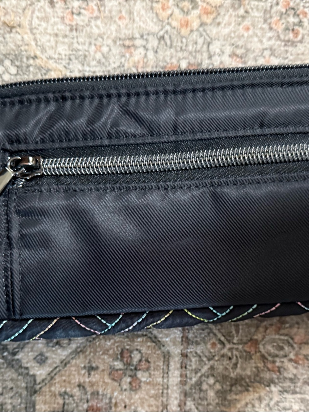 Lug Tram Black Quilted Wristlet with Pastel Multicolor Stitching - Picture 4 of 4